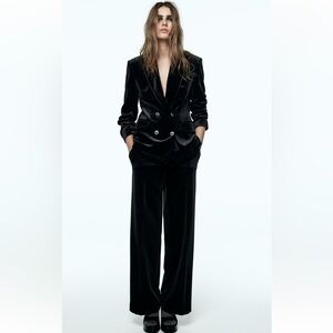 ZARA 2 PIECES MATCHING SET VELVET JACKET AND WIDE LEG VELVET PANTS